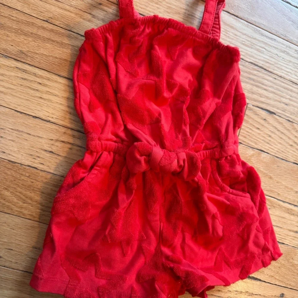 Cat & Jack Baby Girls Red Terry Cloth Star Romper 18M Sleeveless Snap Bottom
